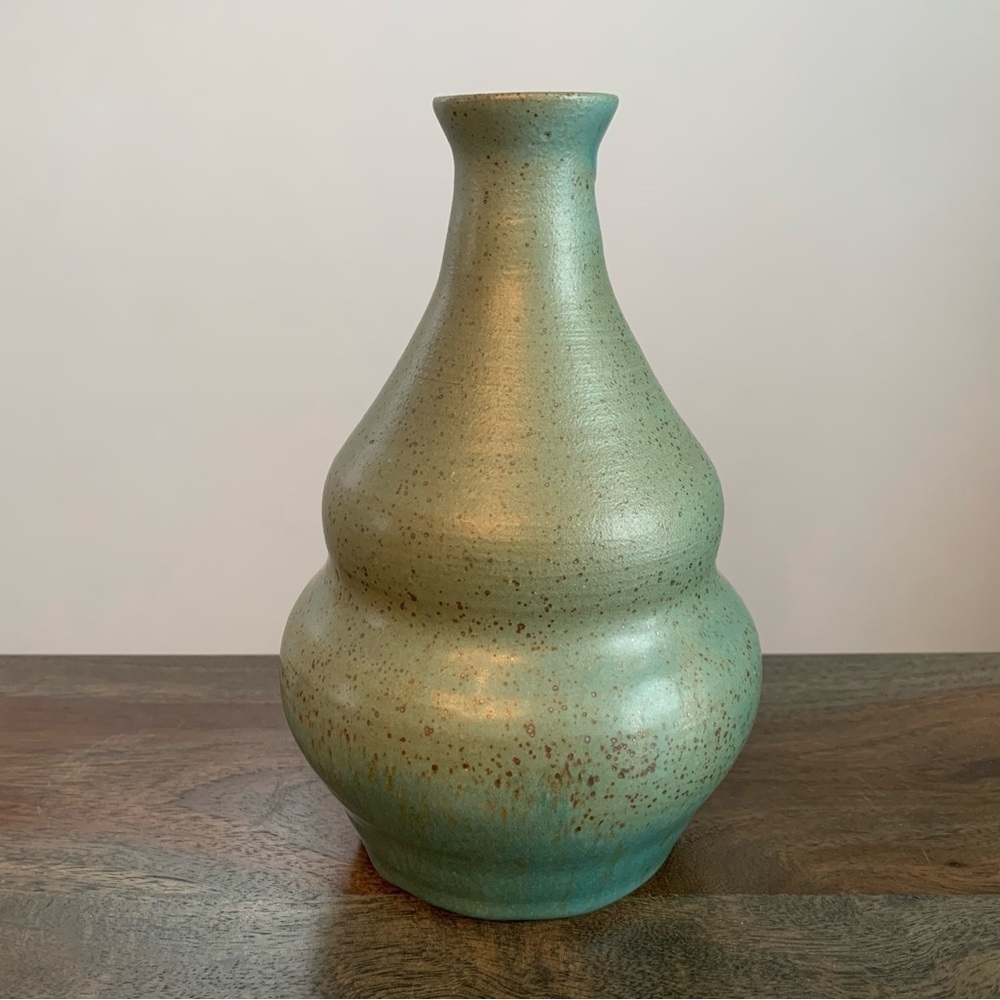 Studio Pottery Vase Signed Prévost Made In Canada Speckled Green Original Shape